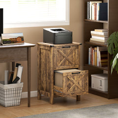 Vertical File Cabinet with 2 Drawers, Rustic Farmhouse Office Storage Cabinet for A4, Letter Size, Rustic Brown