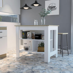 Astyanax Kitchen Island, Four Legs, Three Shelves -White / Light Oak