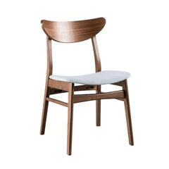 Mid-Century Modern 2pc Side Chair Angled Legs Padded Seat Curved Panel Back Walnut And Light Gray Finish