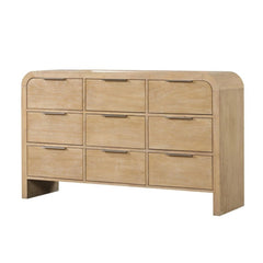 Contemporary Style Natural Finish 1pc Dresser Only Solid Rubber wood Bedroom Furniture 9-Drawers Metal Finger Pulls