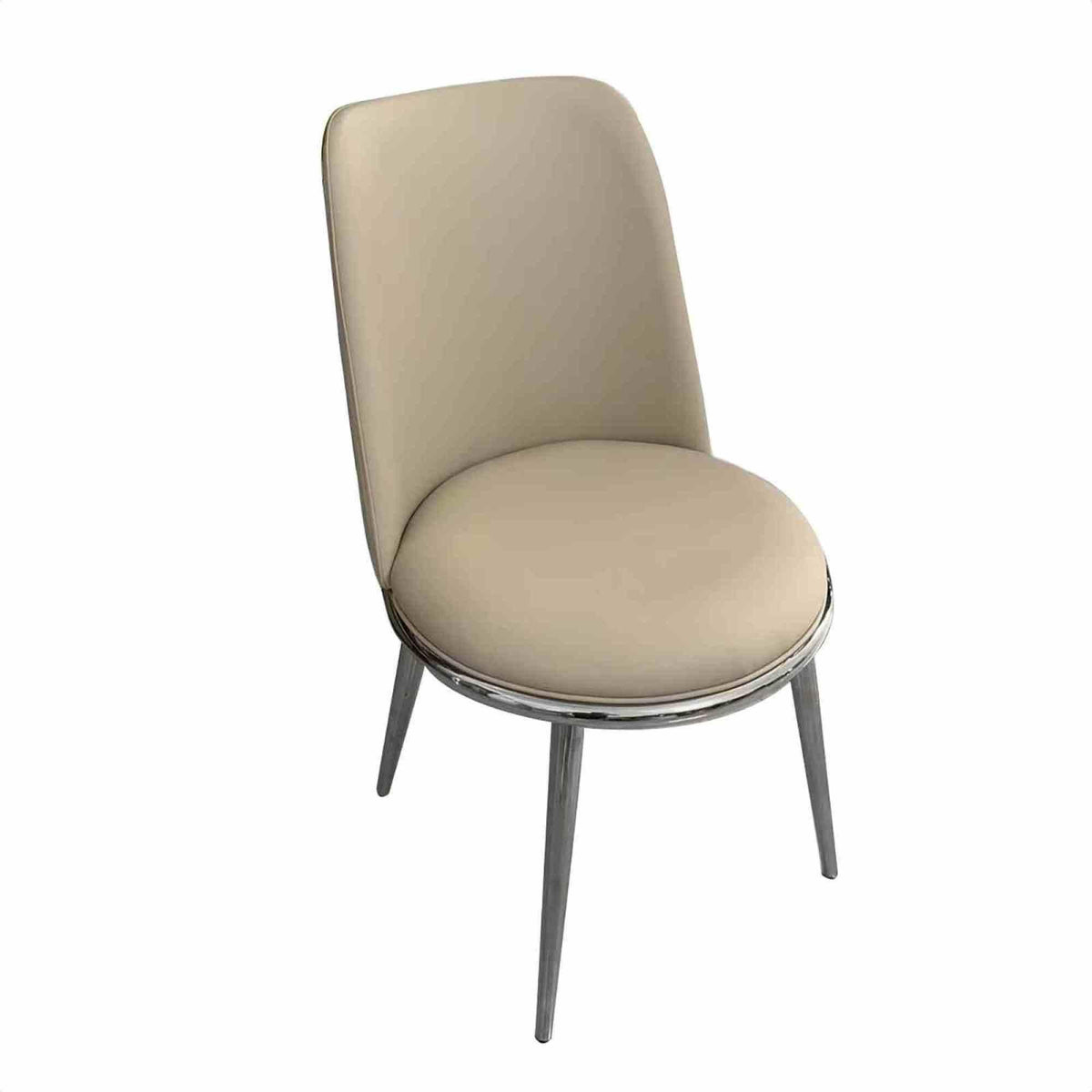 Contemporary Style 2pc Side Chair Upholstered Round Chair Fabric Seat Silver And Taupe Finish