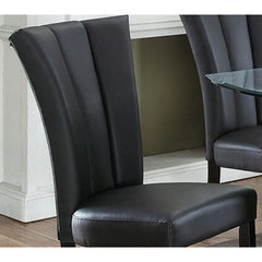 Black Faux Leather Upholstered Lines back Set of 2pc Chairs Dining Room Wide Flair back Chair