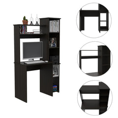Wenge 6-Shelf Writing Desk with Built-in Bookcase