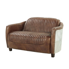 Poseidon Retro Brown Grain Leather & Aluminum Loveseat