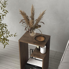 Cosmos 25" High 3-Tier Open Shelf Side Table, Dark Brown, Black
