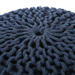 Poseidon Knitted Cotton Round Pouf, Navy Blue