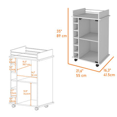 Waltz Bar Cart,Two Shelves, Six Built-in Wine Rack, Four Casters -White