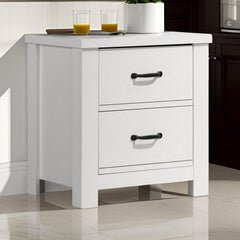 Sun 22 Inch Nightstand, 2 Drawers, Black Handles, Crisp White Finish
