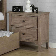 Wire-Brushed Warm Gray 1pc Nightstand Bedside Table Round Pull Knobs Bedroom Furniture