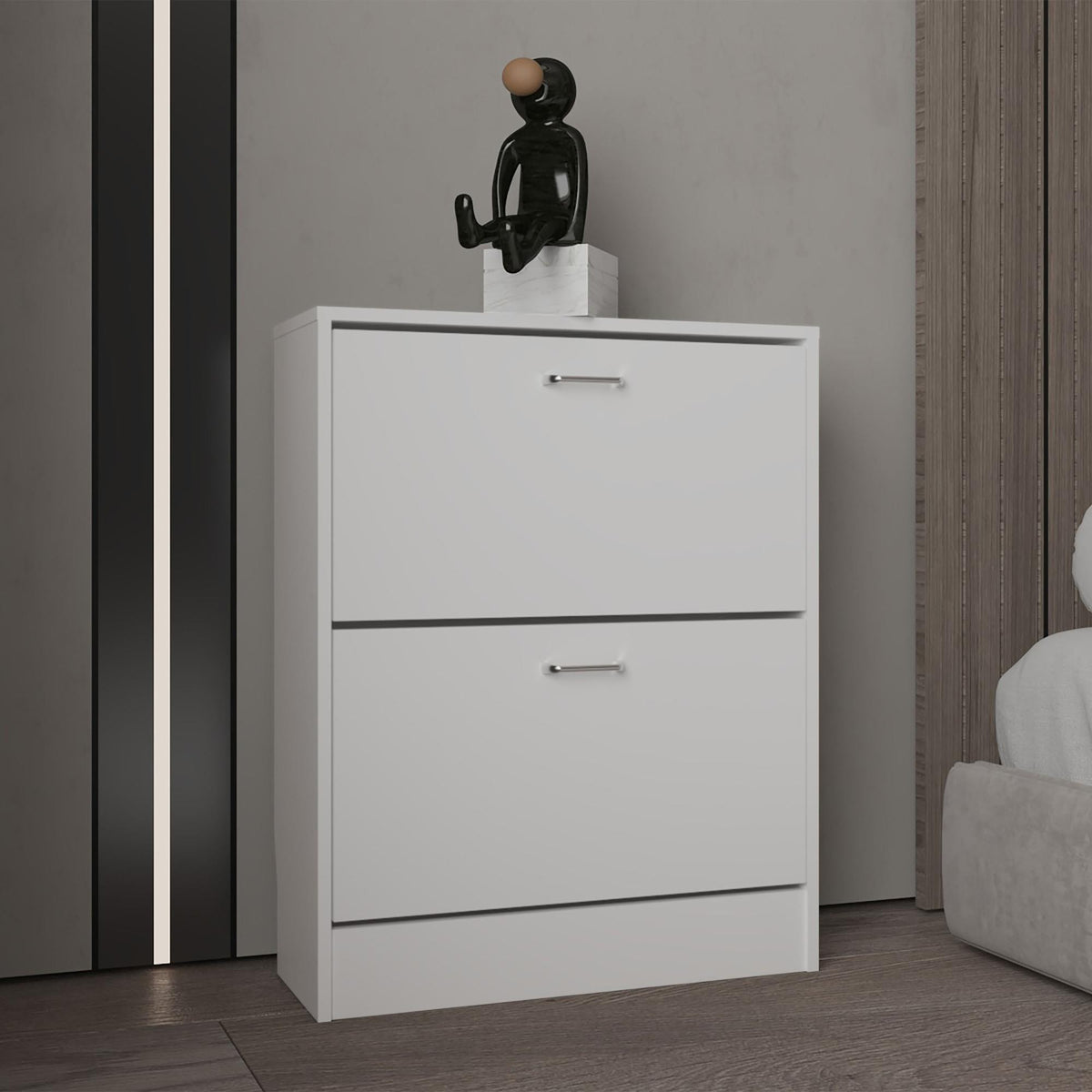 Hades Two-Door Shoe Rack Cabinet With Adjustable Shelves, Modern Storage Organizer, White