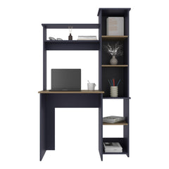 Desk 64" H, 7 Shelves, Alby Blue / Natural Oak - Home Office