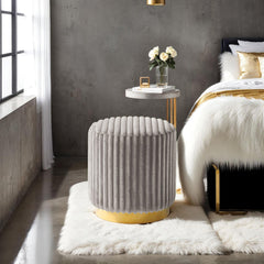 Gray Finish Contemporary Style 1pc Round Accent Stool Gold Base Stainless Steel Fur Fabric Primary Living Room