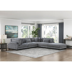 1pc Modern Living Room Furniture Modular Corner Seat Plush Gray Corduroy Fabric Upholstery Plywood Frame, Matching Pillows