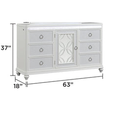 Hades Modern Style 6 Drawer Dresser Made with wood, Metal Drawer Pulls and LED in White(Includes Dresser Only - Mirror not included)