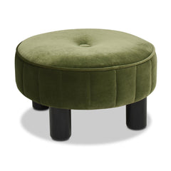 Zeus 16" Round Footstool Ottoman, Olive Green Performance Velvet