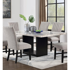 Attractive Elegant White Genuine Marble Table Top 1pc Dining Table Sturdy Design Solidwood Base Dining Room Table
