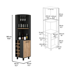 Asteroid Bar Single Door Cabinet Two Shelves, Ten Built-in Wine Rack, Two Interior Shelves, Black / Pine