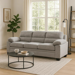 Aeneas 80 Inch Sofa, Gray Polyester, Soft Foam Cushioned, Solid Wood Frame