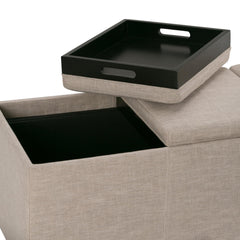 Neptune 42 inch Wide Storage Ottoman in Natural Linen Look Fabric