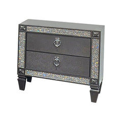 Vault Nightstand, 2 Drawers, Crystal Like Acrylic Trim, Gray Solid Wood