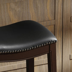 Story H Bar-Height Wood Barstool with Black Faux-Leather Seat, 1PC