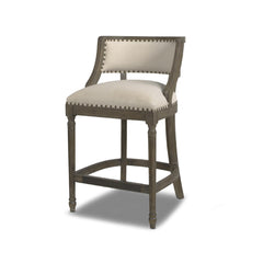 Venus 26.5" Farmhouse Counter Height Bar Stool with Backrest, Light Beige Linen