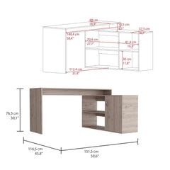 Comet Modern L-Shaped Computer Desk with Open & Closed Storage -Light Gray