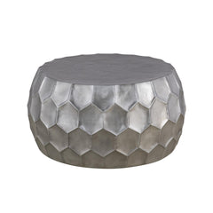 PULSAR Modern Contemporary Round Aluminum material 32" Coffee Table, Farmhouse Table with Glossy Diamond-Patterned Base Antique Silver