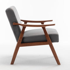 Accent Chair with Velvet Upholstery and Solid Wood Frame, Classic Mid-Century Modern Living Room Furniture for Extra Seating, Grey
