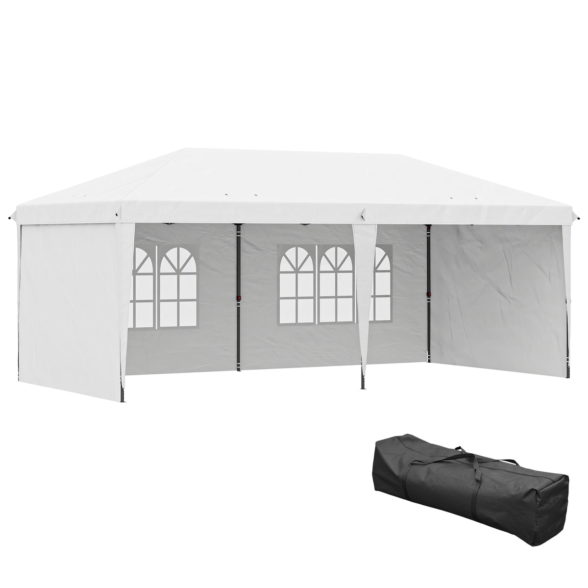 10' x 20' Pop Up Canopy Tent with 4 Sidewalls, Instant Gazebo with Carry Bag for Garden, Patio, White