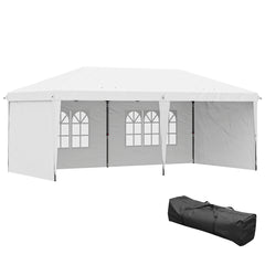 10' x 20' Pop Up Canopy Tent with 4 Sidewalls, Instant Gazebo with Carry Bag for Garden, Patio, White