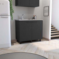 Pulsar 2 Utility Sink with Cabinet, Stainless Steel Countertop, Interior Shelf-Black