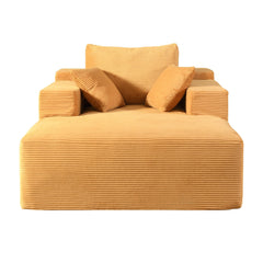 Convertible Chaise Lounge Chair Indoor – Oversized Corduroy Couch with Wide Armrest & Throw Pillows, Cozy Boneless Sleeper Sofa Bed Armchair,  No Assembly Required, Ginger Yellow