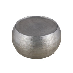 JOURNAL Modern Contemporary Round Aluminum material 32" Coffee Table, Farmhouse Table with Glossy Hand Hammered Design Antique Silver