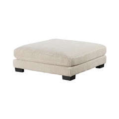 Story 45 Inch Ottoman, Attached Seat Cushion in Beige Corduroy Fabric, Wood