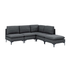 Linen Upholstered Modular Sectional with Metal Legs