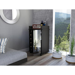 Waltz Bar Cart,Two Shelves, Six Built-in Wine Rack, Four Casters -Black