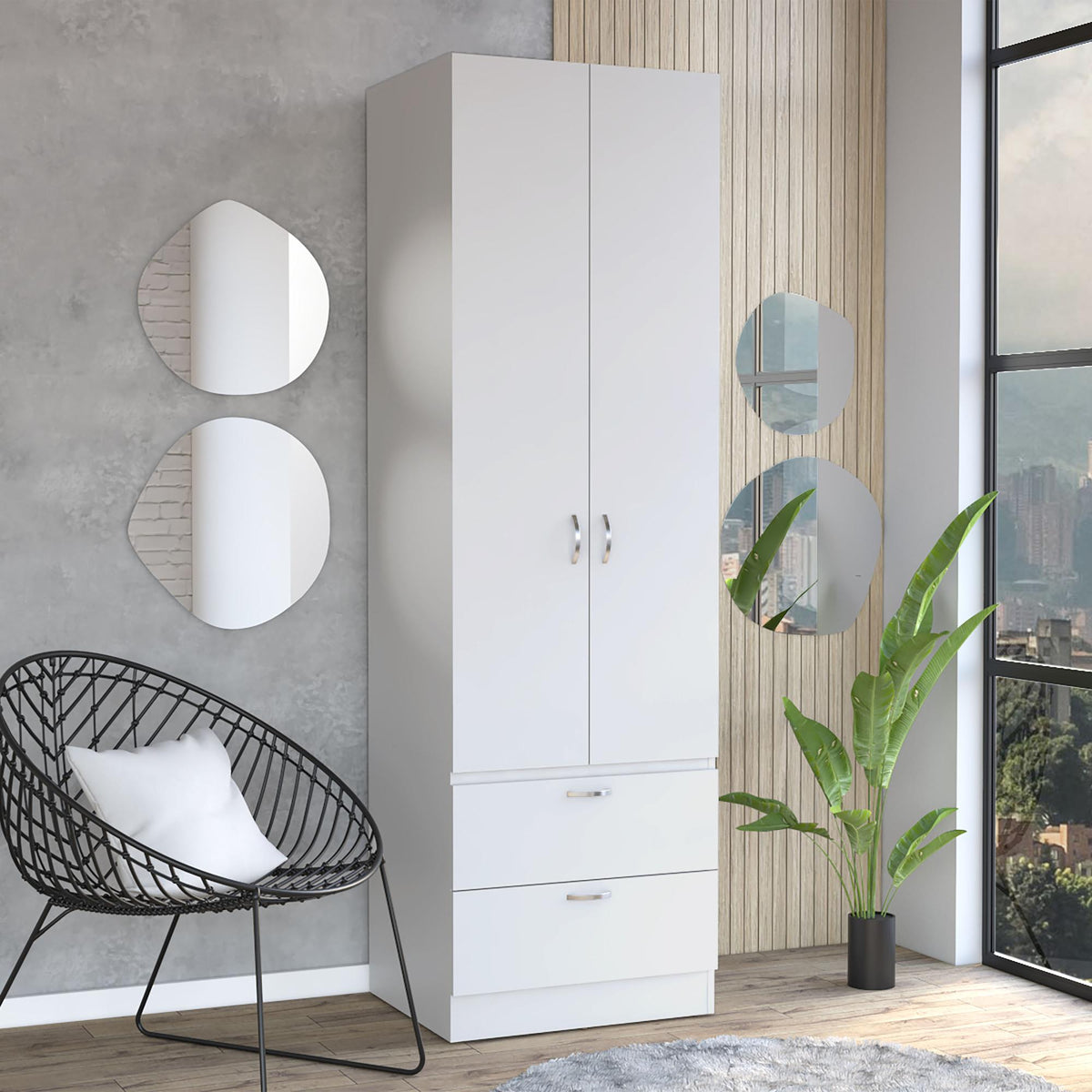 Perseus 76" High Armoire Wardrove Closet with 2 Drawers, Double Door Cabinet , One Shelf and Hanging Rod, Bedroom Clothes Storage Cabinet Organizer