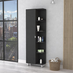 Iphigenia Mirror Linen Cabinet, Four Interior Shelves, Five External Shelves -Black