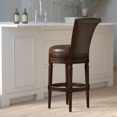 Story Wood Bar-Height Swivel Barstool with High-Back, 1PC