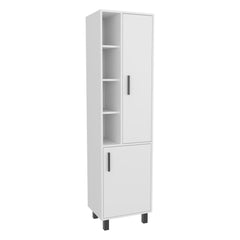 Helen Tall Storage Cabinet With Two Doors And Three Open Shelves, White