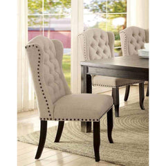Rustic Style 2pc Side Chair Button Tufted Nailhead Trim Wingback Antique Black And Beige Finish Dining Room