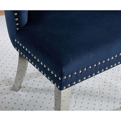 Contemporary Blue Color Flannelette 2pcs Side Chairs Button-Tufted Upholstered Dining Chairs Wingback Design Furniture Set