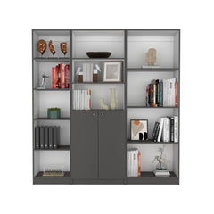 Fable 3 Piece Home Bookcase set, 67" Wide with 12 Shelves and 2-door Cabinet , Living Room Set Matt Gray / White