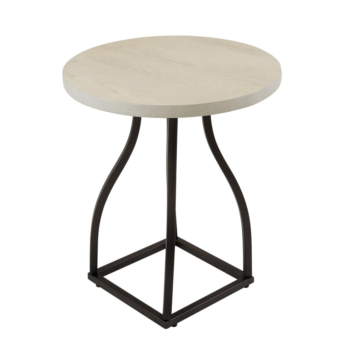 Apollo Accent Table, 20 Inch Round Wood White Top, Black Metal Base