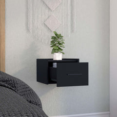 Orion Floating Nightstand , End Table, Side Table Wall-Mounted Single Drawer Design with Handle- Black - Bedroom