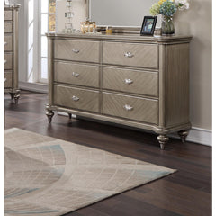 Luxury Antique Silver / Champagne Finish Dresser w Mirror Storage Space Drawers Bedroom Furniture
