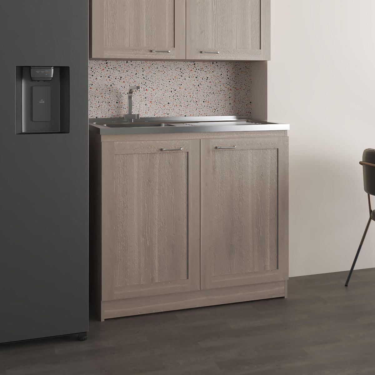 Olympus 39" Wide Utility Sink, Base Cabinet Two-Door Cabinet With Two Shelves, Stainless Steel Sink, Laundry Room, Garage Sink, Light Gray