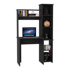 Valhalla Writintg Desk, Two Superior Shelves, Five Cubbies -Black