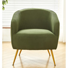 Corduroy Accent Chair with Gold Metal Legs, Modern Upholstered Armchair, Comfy Barrel Chair for Living Room Bedroom